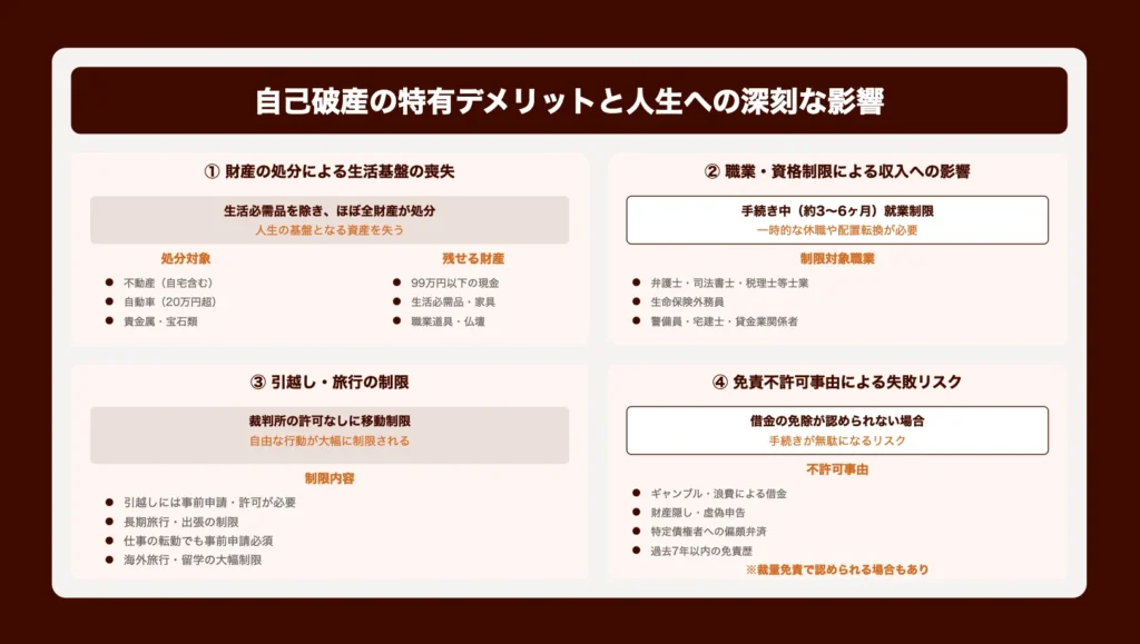 自己破産の特有デメリットと人生への深刻な影響