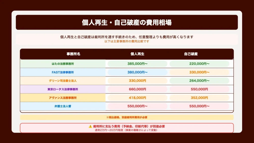 個人再生・自己破産の費用相場