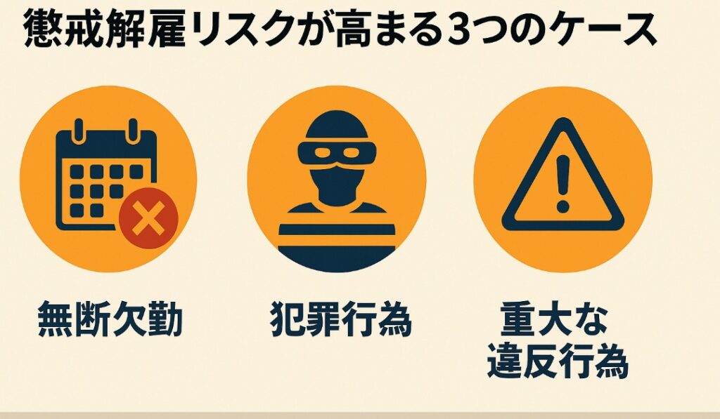 懲戒解雇リスクが高まる3つのケース｜無断欠勤・犯罪行為・重大な違反行為